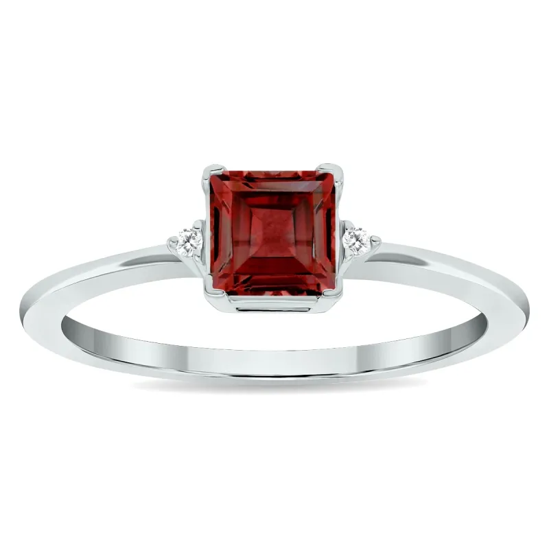 Women's Princess Cut Garnet and Diamond Classic Band in 10K White Gold sold by Zulily