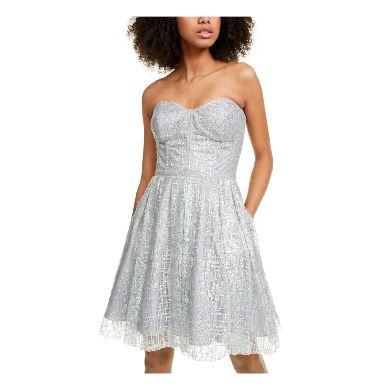 Blondie Nites Women's Glitter Sleeveless Sweetheart Neckline Above the Knee Fit Flare Evening Dress Silver Size 0 sold by Zulily