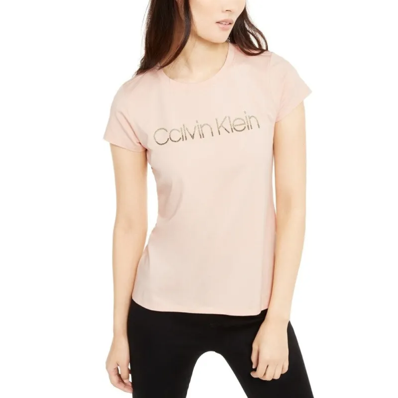 Calvin Klein Women's Studded-Logo T-Shirt Pink Size Extra Small sold by Zulily