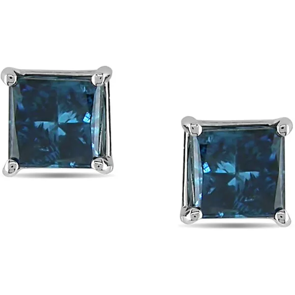 Miadora 14k White Gold Princess Blue Diamond Stud Earrings sold by Zulily