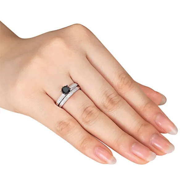Miadora 10k White Gold 1 1/3ct TDW Black and White Diamond Bridal Ring Set sold by Zulily product image thumbnail 4