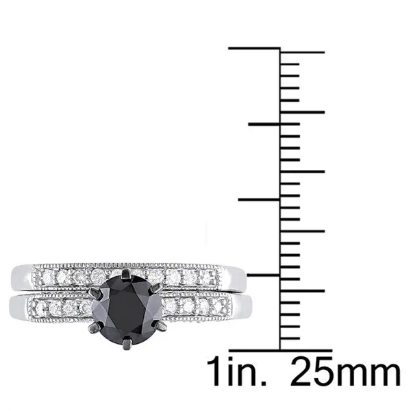 Miadora 10k White Gold 1 1/3ct TDW Black and White Diamond Bridal Ring Set sold by Zulily product image thumbnail 3