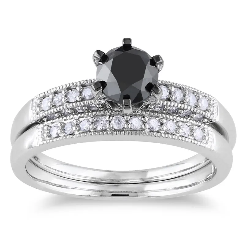 Miadora 10k White Gold 1 1/3ct TDW Black and White Diamond Bridal Ring Set sold by Zulily