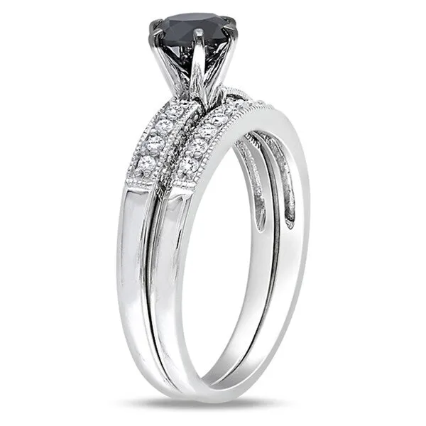 Miadora 10k White Gold 1 1/3ct TDW Black and White Diamond Bridal Ring Set sold by Zulily product image thumbnail 2