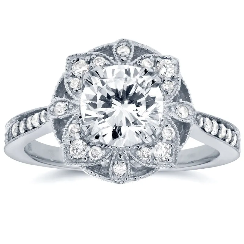 Annello by Kobelli 14k White Gold 1 1/4ct TDW Round Diamond Floral Antique Engagement Ring sold by Zulily