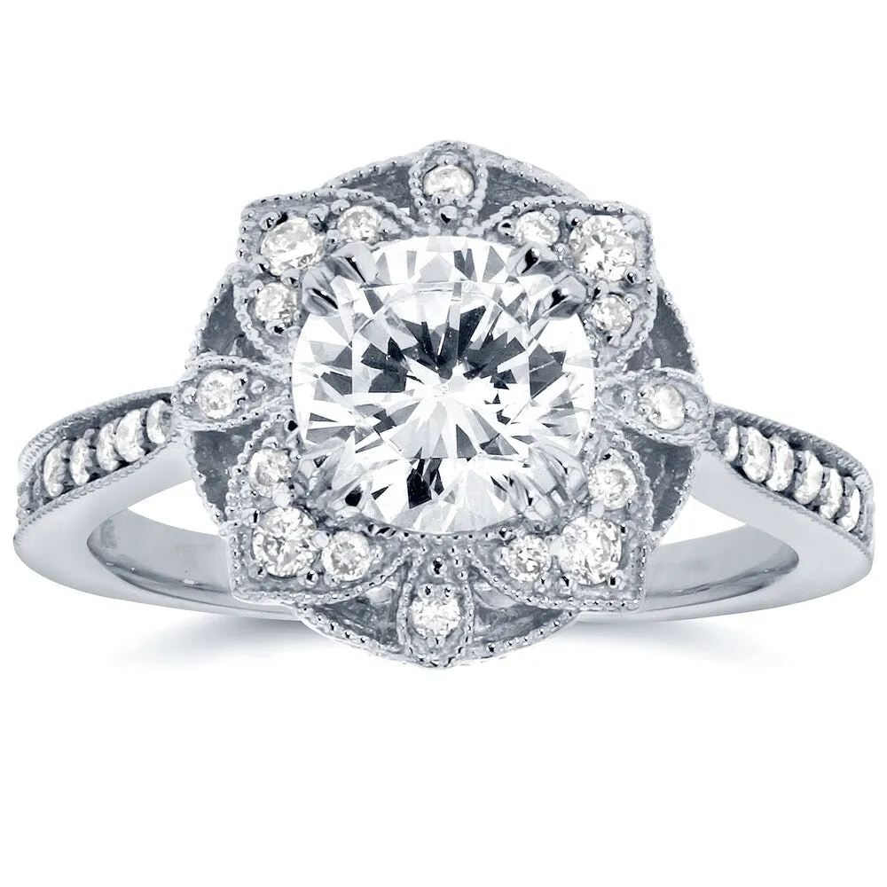 Annello by Kobelli 14k White Gold 1 1/4ct TDW Round Diamond Floral Antique Engagement Ring sold by Zulily