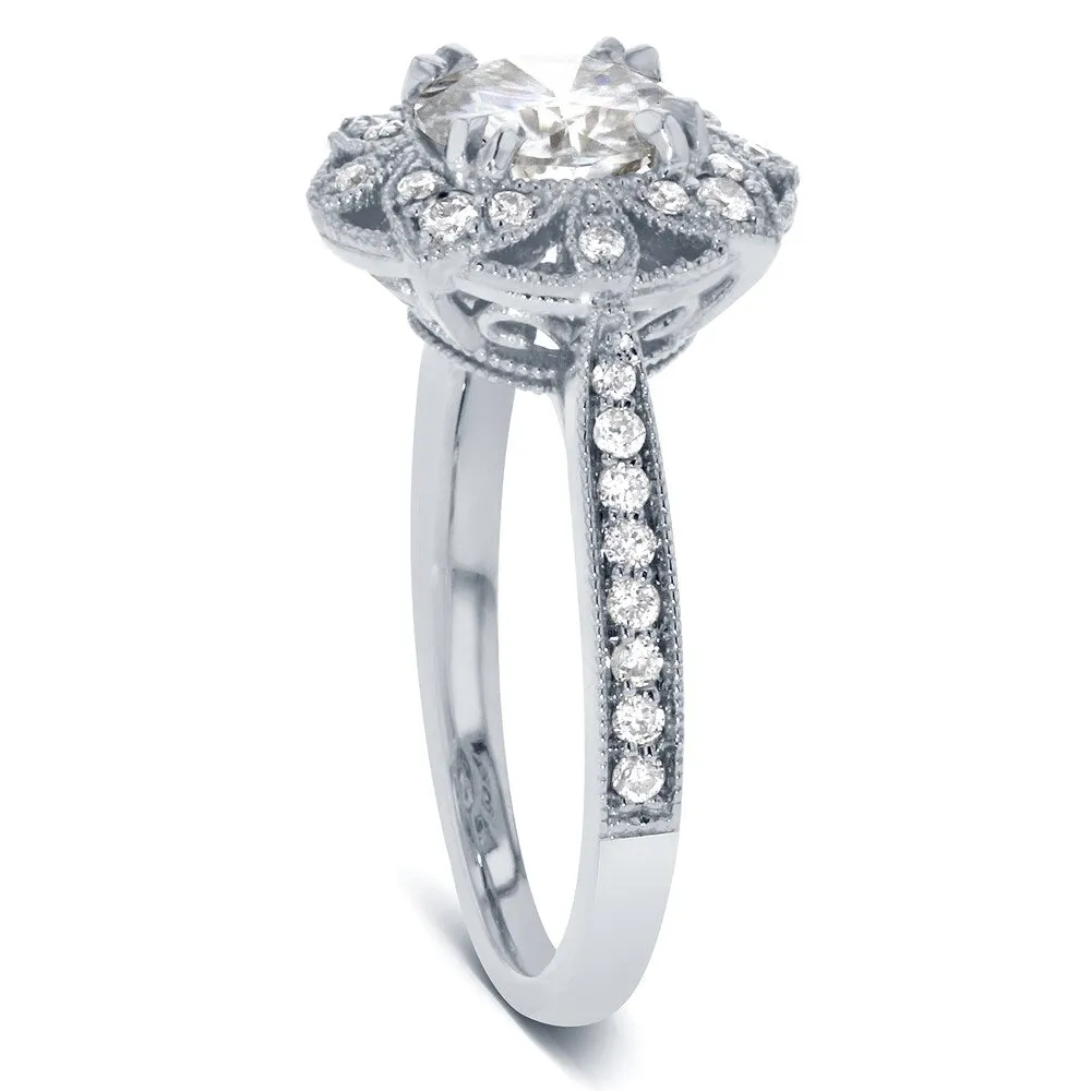 Annello by Kobelli 14k White Gold 1 1/4ct TDW Round Diamond Floral Antique Engagement Ring sold by Zulily product image thumbnail 4