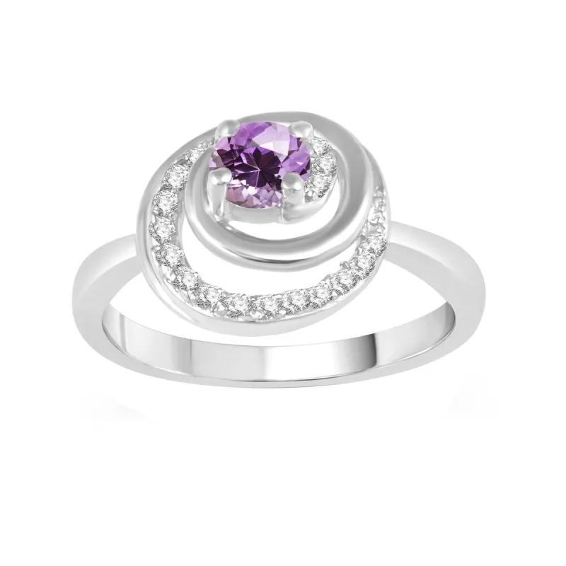 White Gold with Natural Amethyst and White Diamond Solitaire Ring sold by Zulily