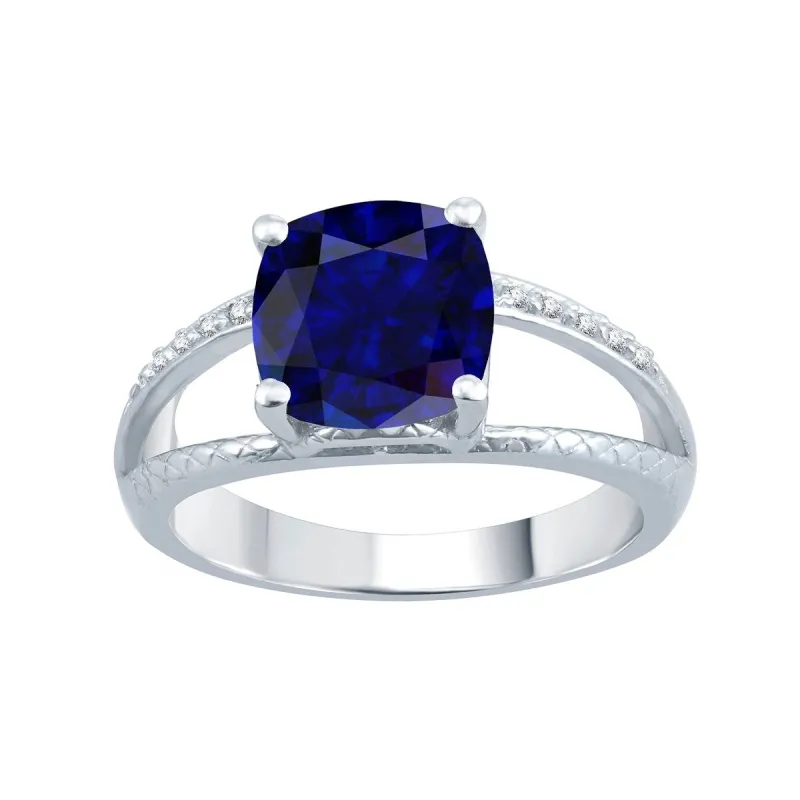 Sterling Silver with Blue Sapphire and Natural White Topaz Split-Shank Cocktail Ring sold by Zulily