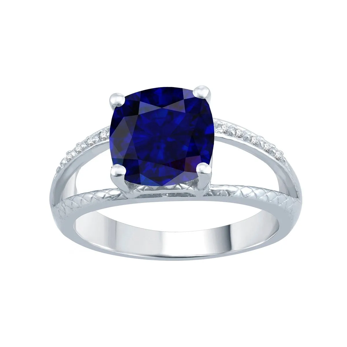 Sterling Silver with Blue Sapphire and Natural White Topaz Split-Shank Cocktail Ring sold by Zulily