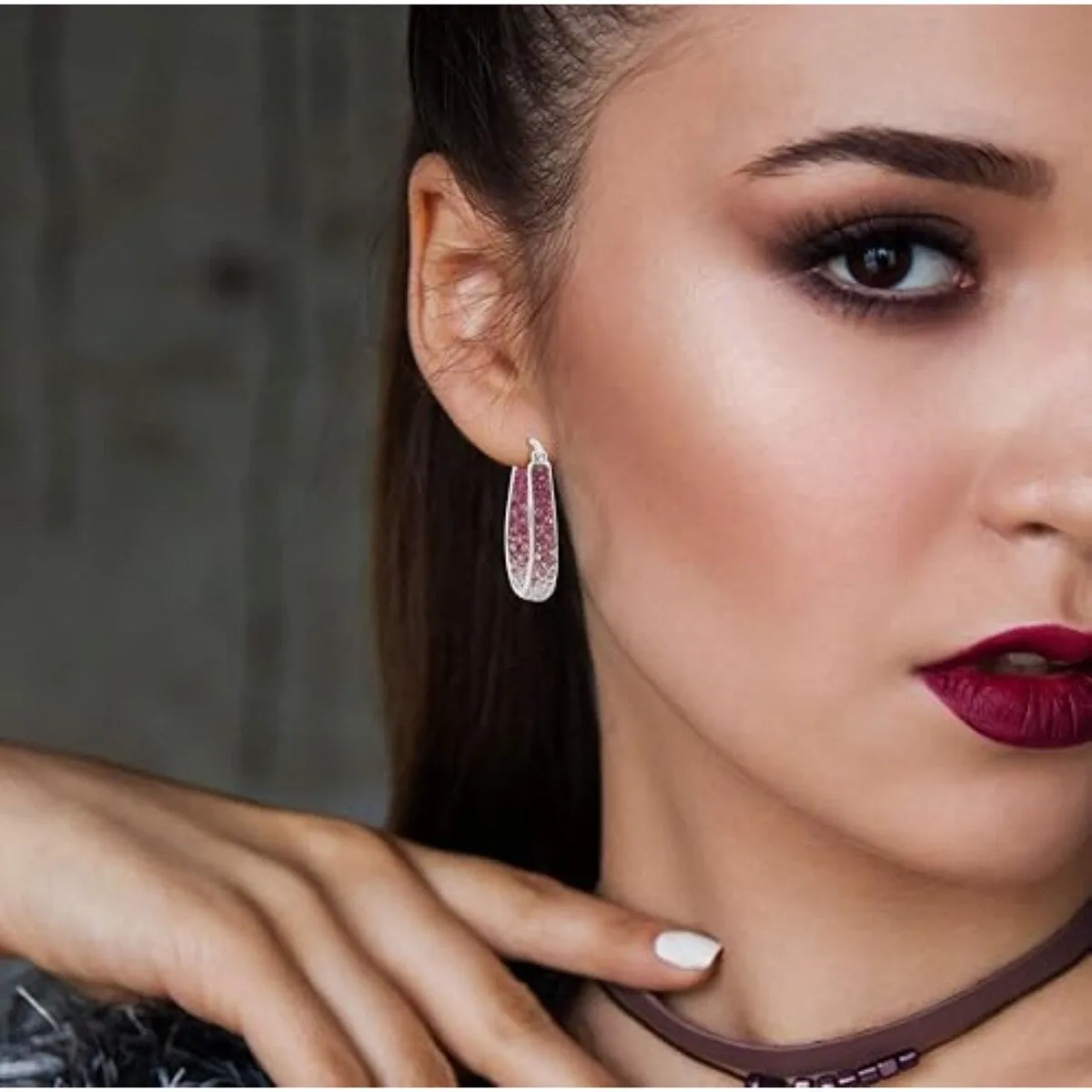 Pink and White Inside Out Crystal Hoop Earrings For Women - Pink and White sold by Zulily product image thumbnail 4