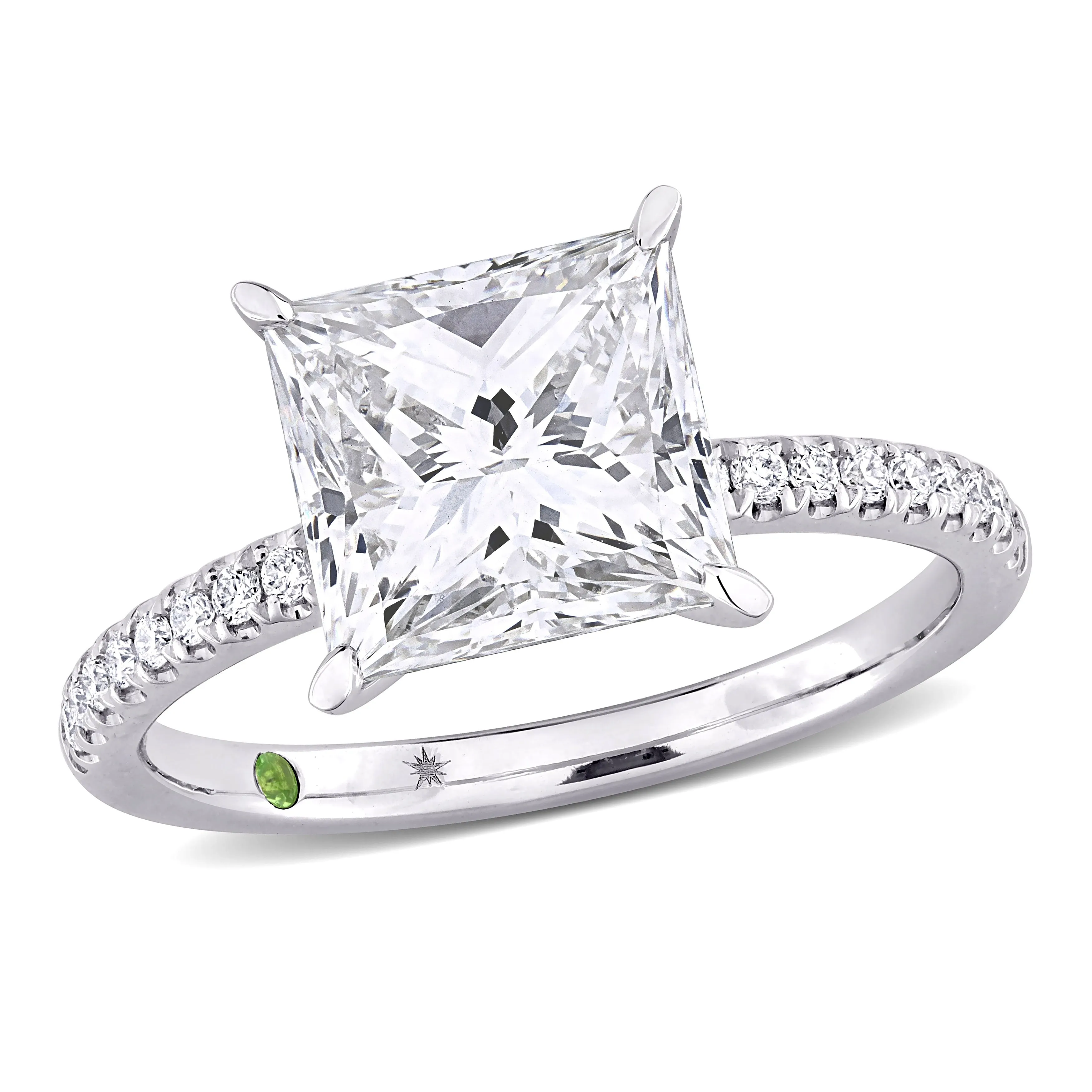 Created Forever 3 1/6ct TDW Princess-Cut Lab-Grown Diamond and Tsavorite Accent Engagement Ring in 14k White Gold sold by Zulily