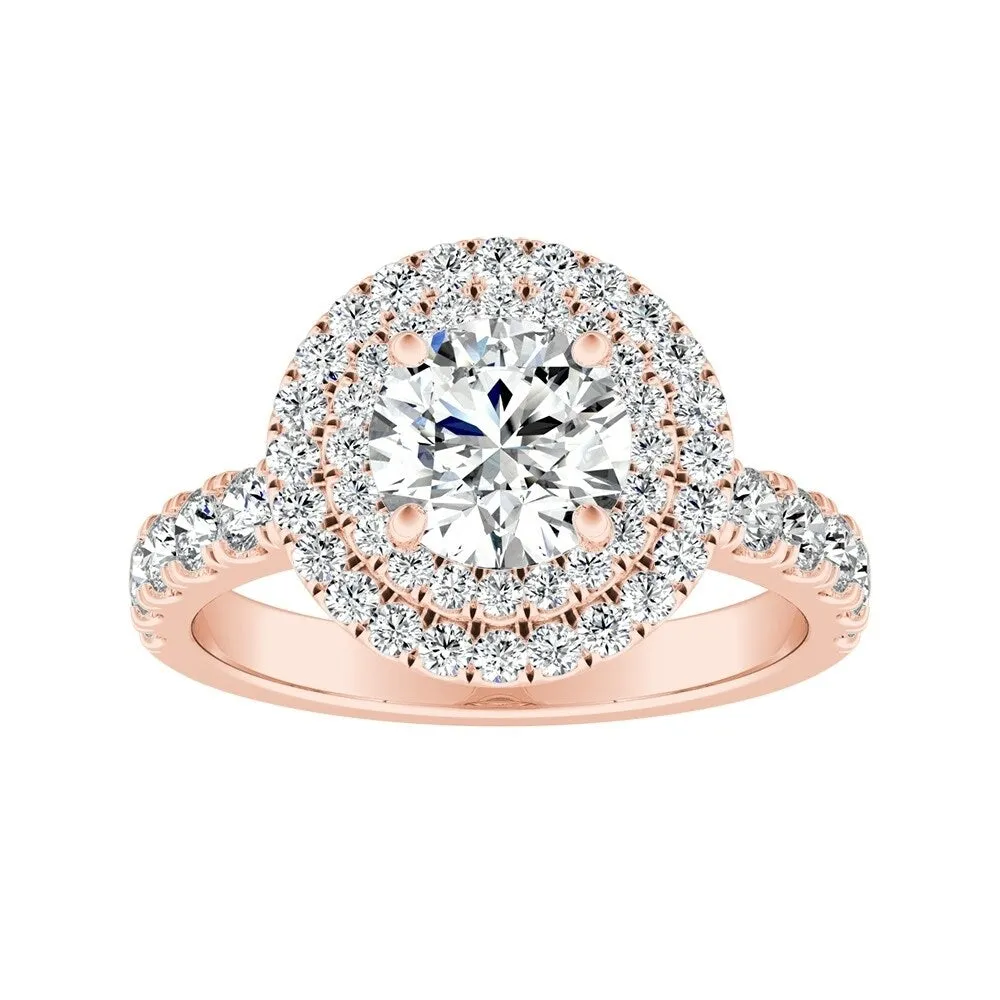 Auriya 14k Gold 3ct Round Moissanite and 3/4ctw Double Halo Diamond Engagement Ring sold by Zulily product image thumbnail 3