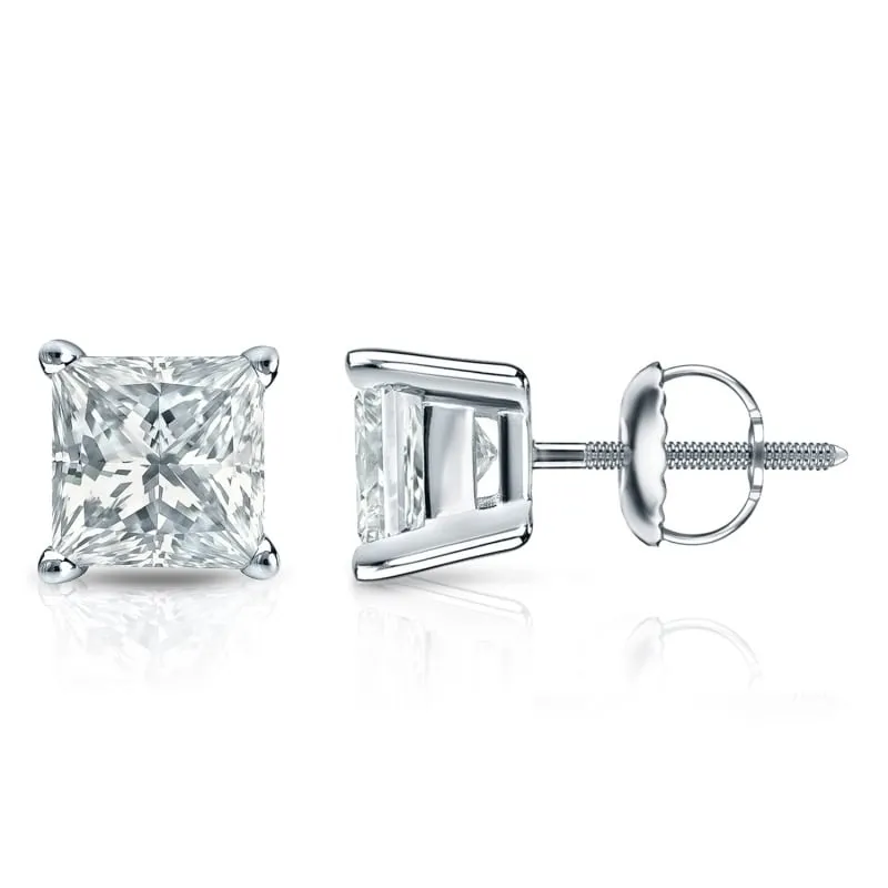 Auriya 18-karat Gold Lab Grown 2.50 carat TDW Princess Diamond Stud Earrings 4-Prong Basket Screw-back sold by Zulily product image thumbnail 5
