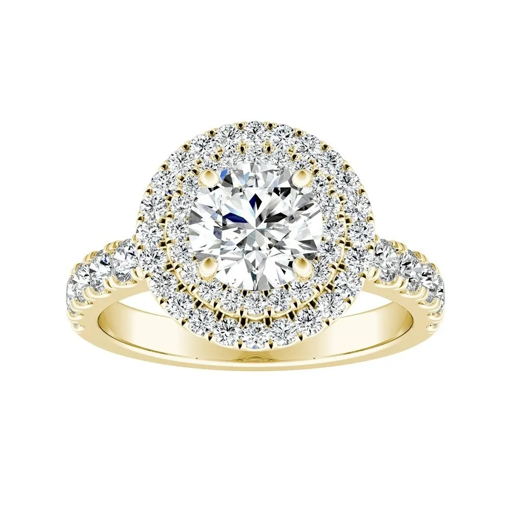 Auriya 14k Gold 3ct Round Moissanite and 3/4ctw Double Halo Diamond Engagement Ring sold by Zulily product image thumbnail 2