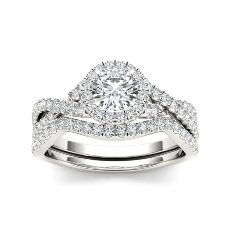 De Couer 14k White Gold 1ct TDW Diamond Twist Shank Engagement Ring Set sold by Zulily