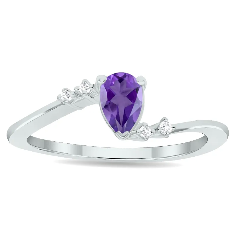 Women's Amethyst and Diamond Wave Ring in 10K White Gold sold by Zulily