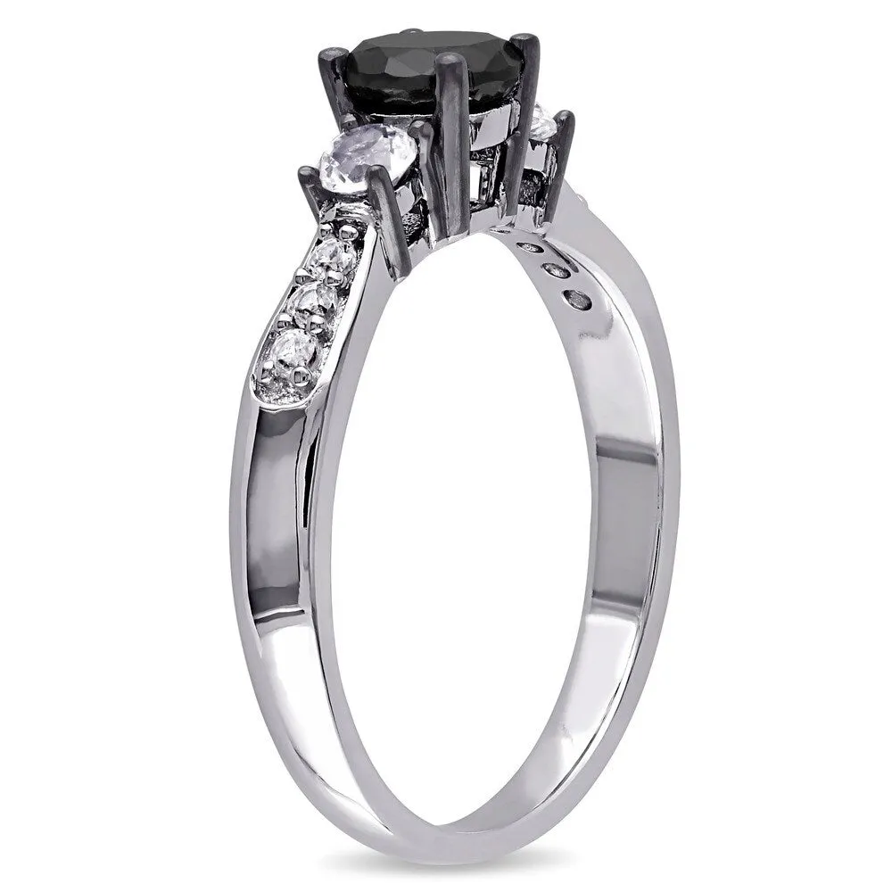 Miadora Sterling Silver 3/ 4ct TDW Black Diamond and White Sapphire Engagement Ring sold by Zulily product image thumbnail 2