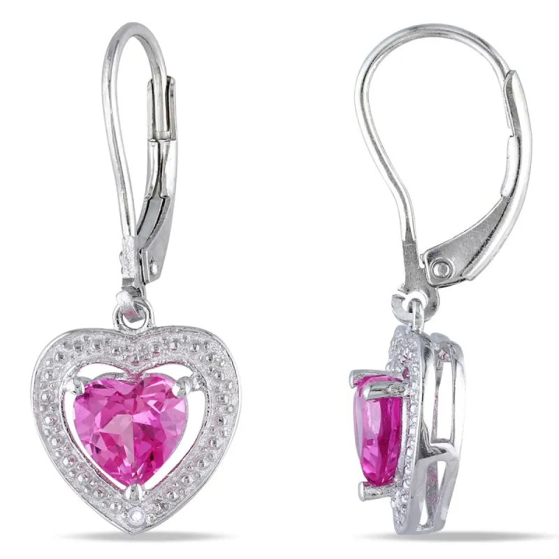Miadora Sterling Silver Created Pink Sapphire and Diamond Heart Earrings sold by Zulily