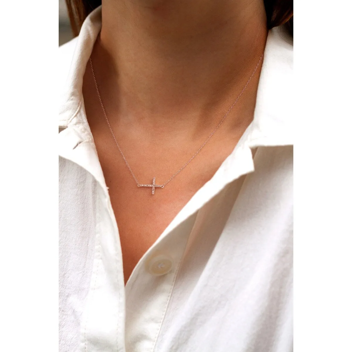 De Couer 10k Gold 1/20ct TDW Diamond Cross Necklace sold by Zulily product image thumbnail 2