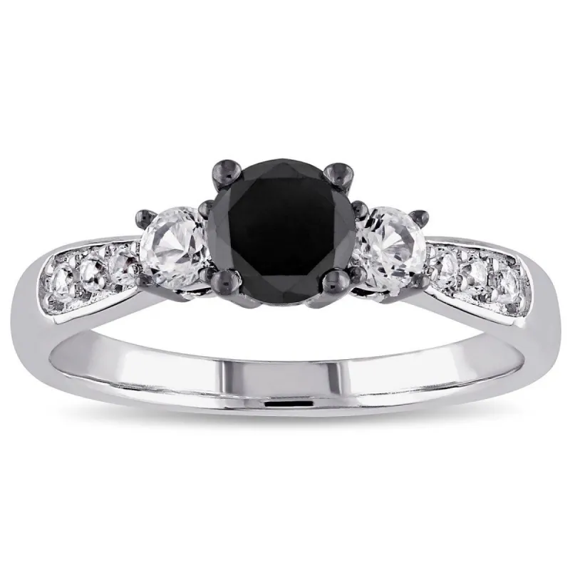 Miadora Sterling Silver 3/ 4ct TDW Black Diamond and White Sapphire Engagement Ring sold by Zulily