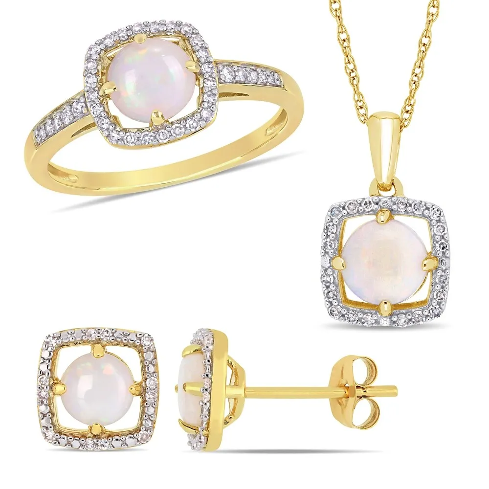 Miadora 10k Yellow Gold Opal and 1/3ct TDW Diamond Floating Halo Jewelry Set sold by Zulily
