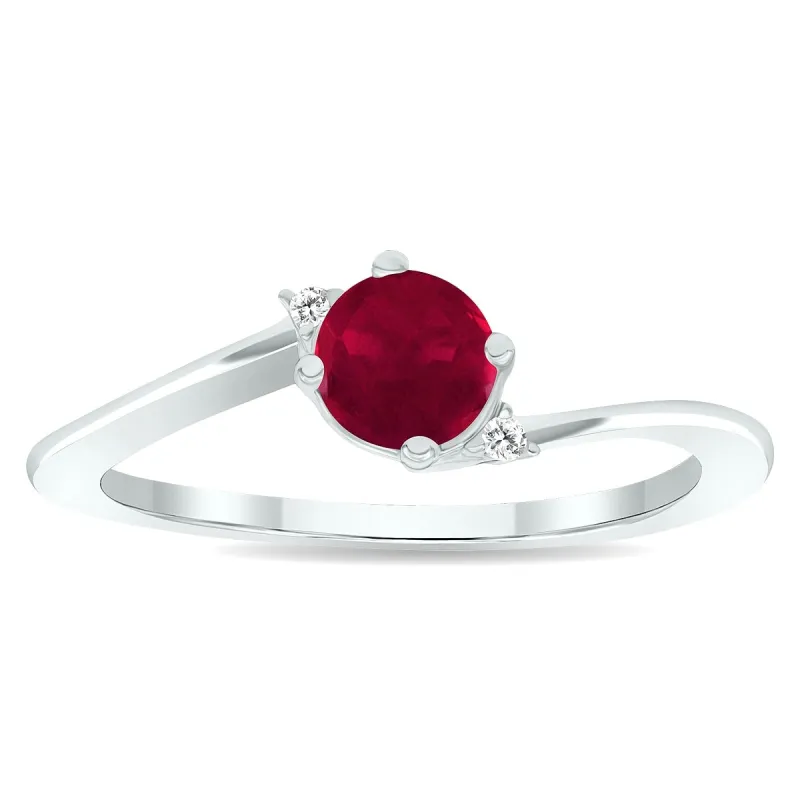 Women's Ruby and Diamond Wave Ring in 10K White Gold sold by Zulily