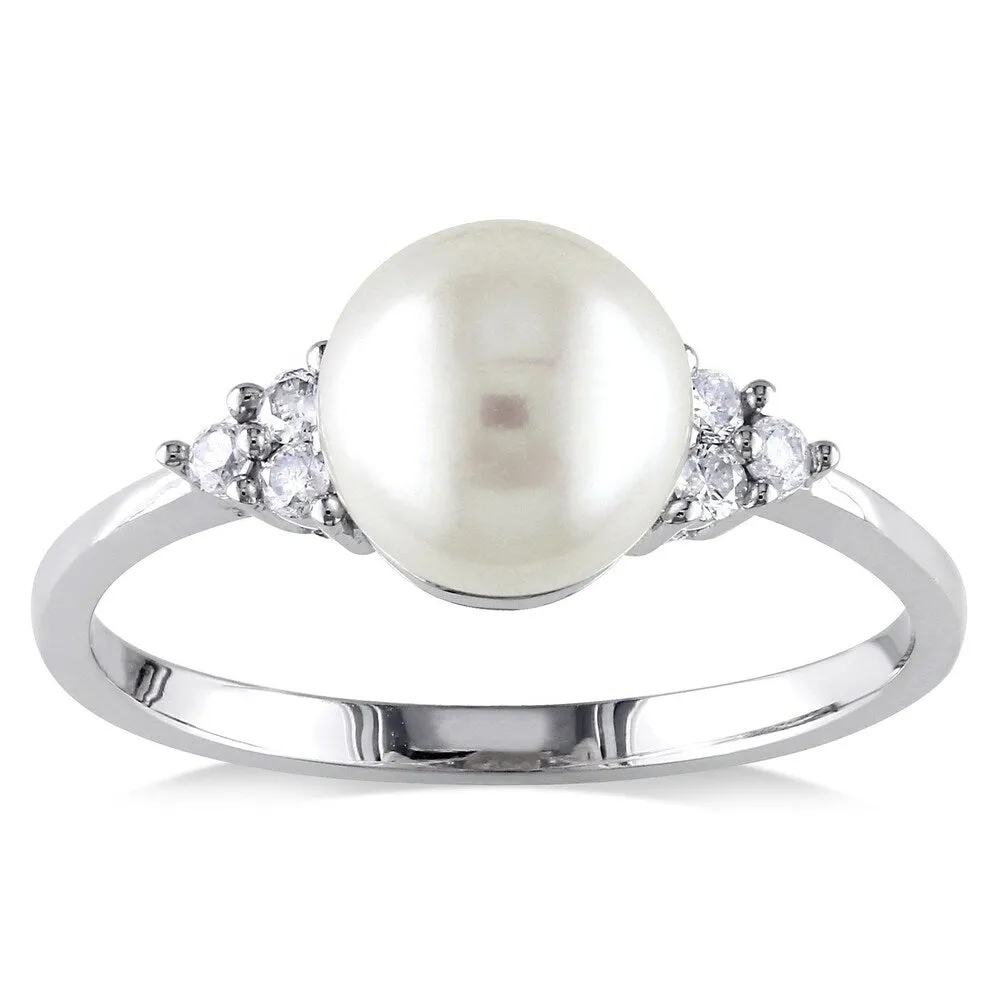 Miadora 10k White Gold Cultured Freshwater Pearl and 1/8ct TDW Diamond Ring (7.5-8 mm) sold by Zulily product image thumbnail 4