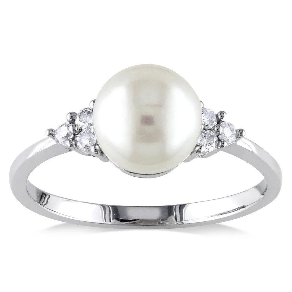 Miadora 10k White Gold Cultured Freshwater Pearl and 1/8ct TDW Diamond Ring (7.5-8 mm) sold by Zulily product image thumbnail 5