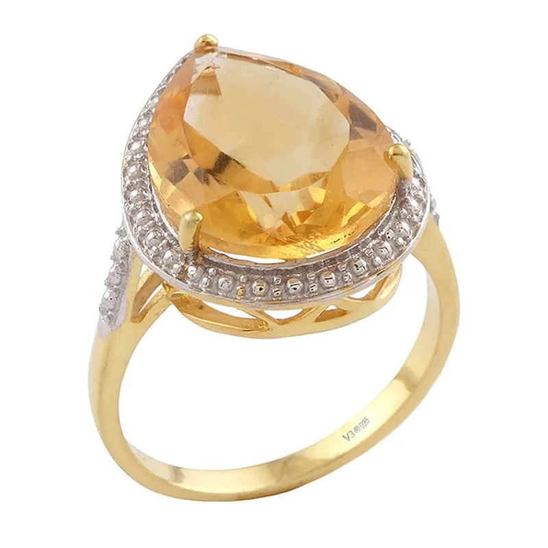 18KT Yellow Gold Over Sterling Silver 6.78cttw Citrine Tear Drop Solitaire Ring sold by Zulily