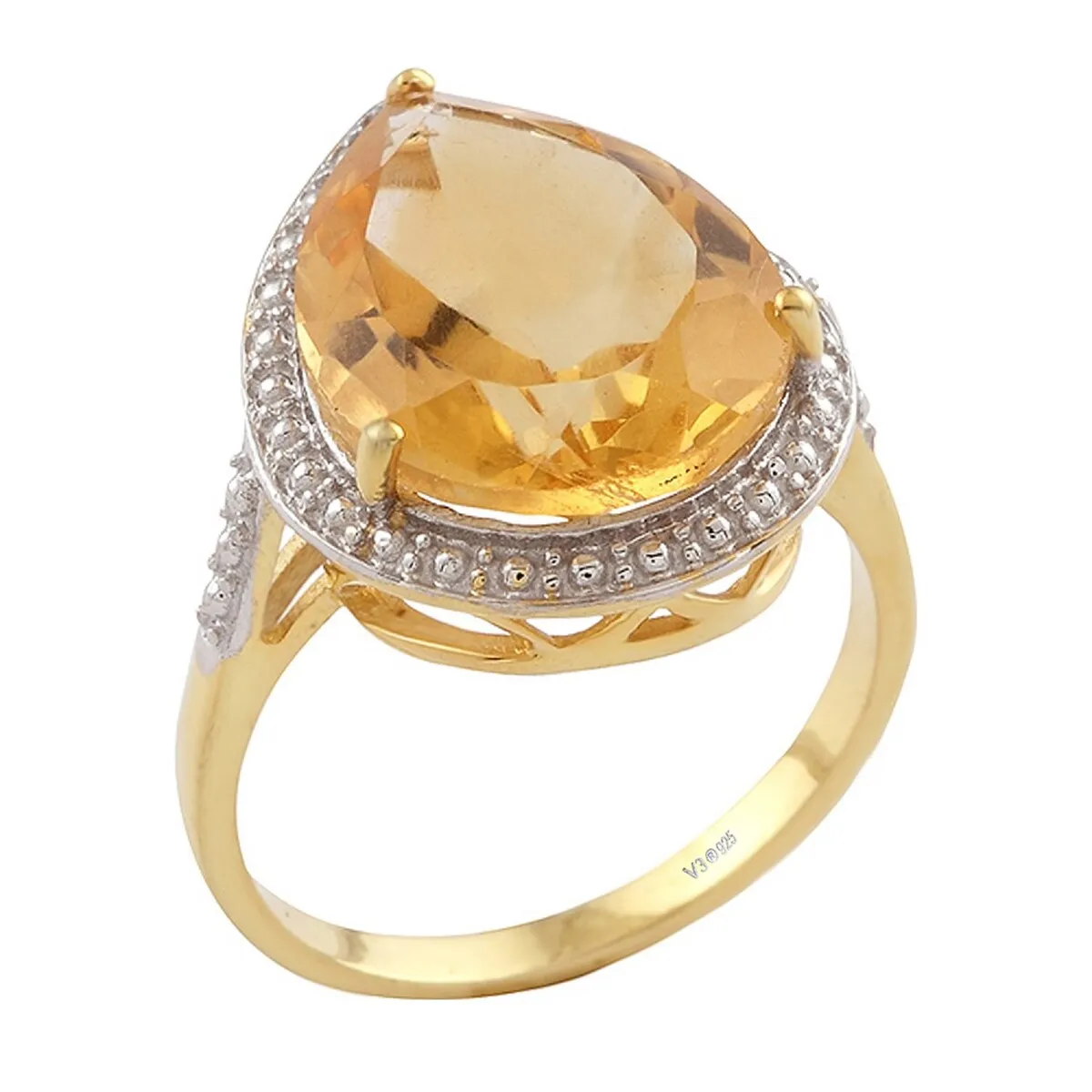 18KT Yellow Gold Over Sterling Silver 6.78cttw Citrine Tear Drop Solitaire Ring sold by Zulily