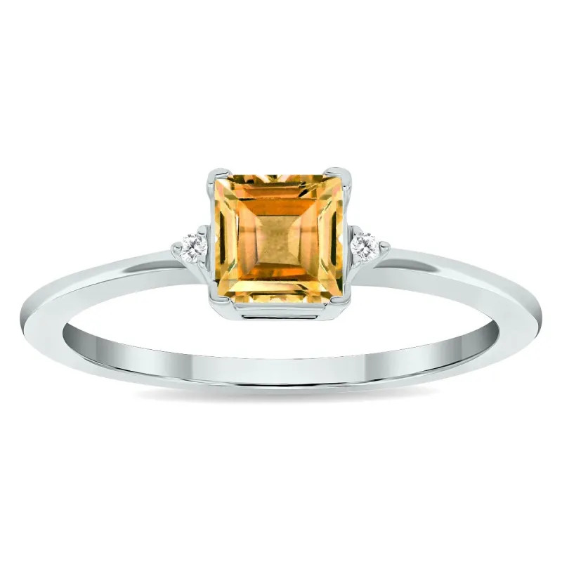 Women's Princess Cut Citrine and Diamond Classic Band in 10K White Gold sold by Zulily