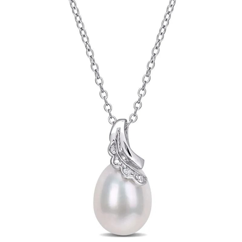 Miadora Sterling Silver Cultured Freshwater Pearl & Diamond Accent Drop Necklace (8.5-9mm) sold by Zulily