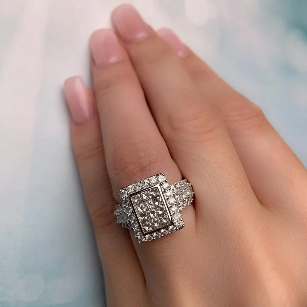 Miadora Signature Collection 14k White Gold 2ct TDW Princess and Round-Cut Diamond 3-Row Double Composite Halo Engagement Ring sold by Zulily product image thumbnail 2