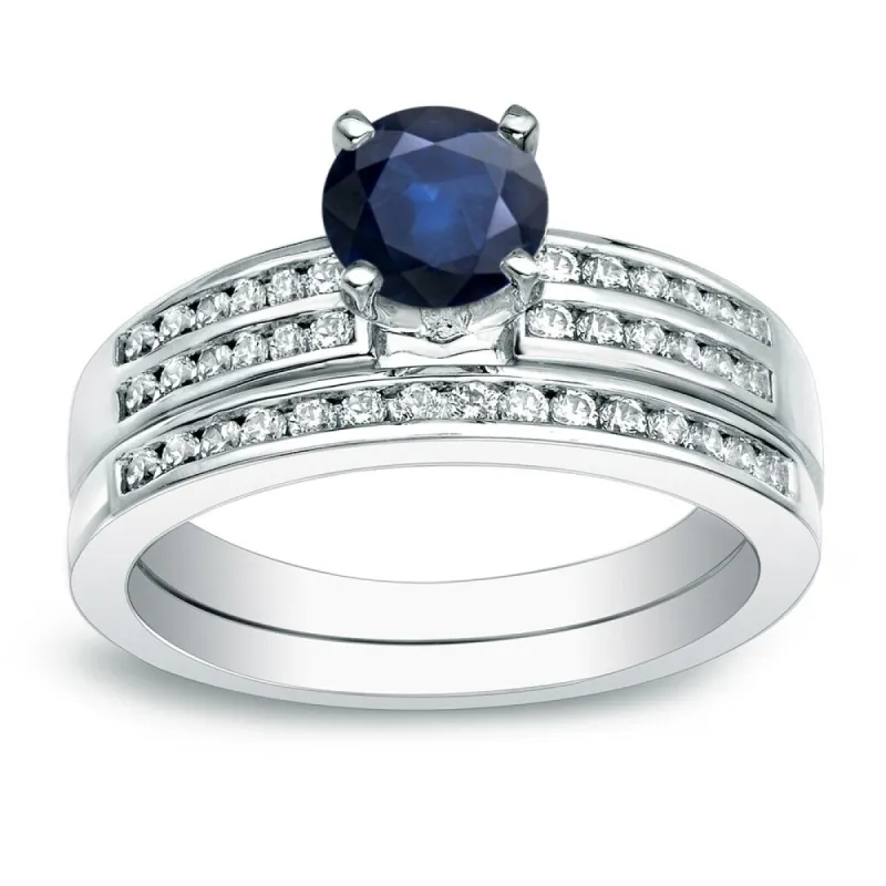 Auriya Platinum 3/5ct Round Blue Sapphire and 2/5ct TDW Diamond Engagement Ring Set sold by Zulily