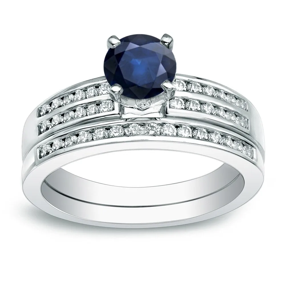 Auriya Platinum 3/5ct Round Blue Sapphire and 2/5ct TDW Diamond Engagement Ring Set sold by Zulily