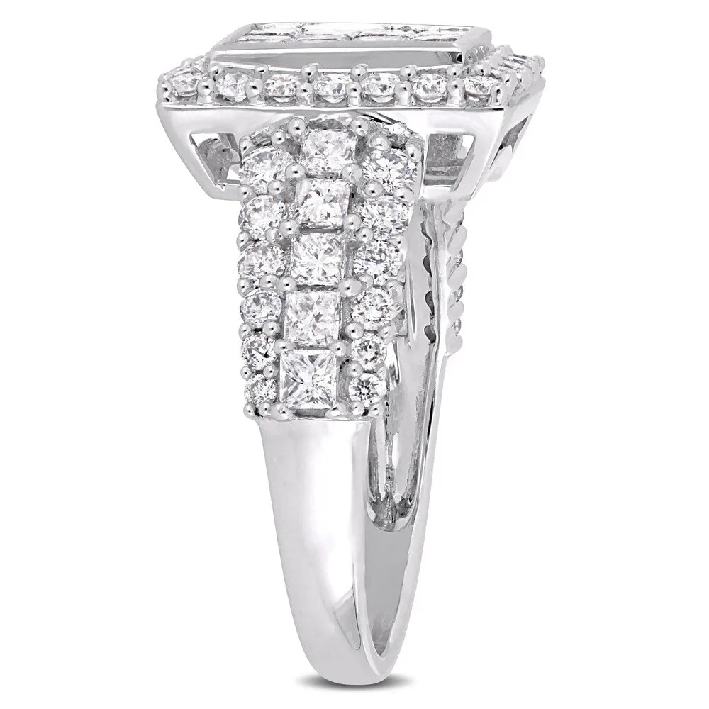 Miadora Signature Collection 14k White Gold 2ct TDW Princess and Round-Cut Diamond 3-Row Double Composite Halo Engagement Ring sold by Zulily product image thumbnail 4