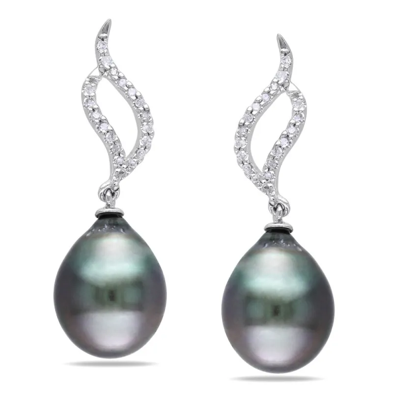 Miadora 10k White Gold Tahitian Black Pearl and 1/10ct TDW Diamond Earrings (H-I, I2-I3) sold by Zulily