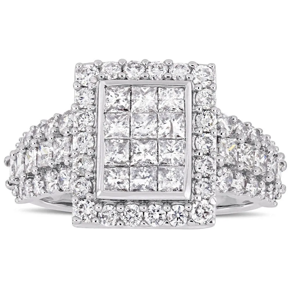 Miadora Signature Collection 14k White Gold 2ct TDW Princess and Round-Cut Diamond 3-Row Double Composite Halo Engagement Ring sold by Zulily product image thumbnail 3