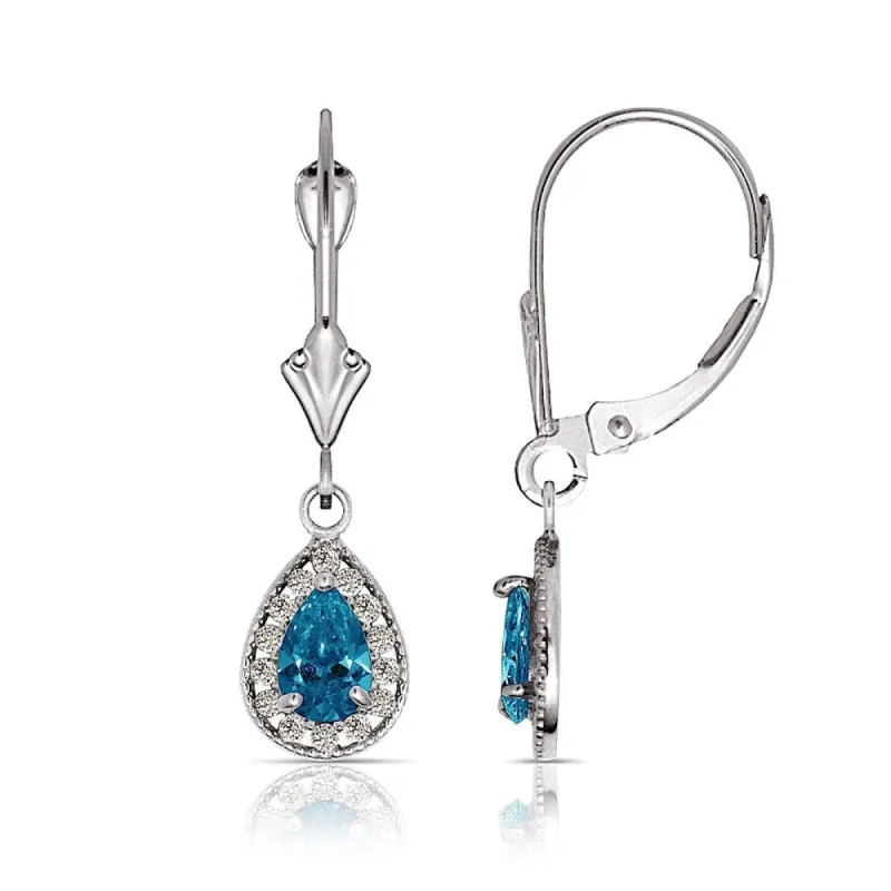 Curata Solid 14k White Gold Birthstone Beaded Pear-shaped Cubic Zirconia Halo Dangle Leverback Earrings (6mm x 25mm) sold by Zulily