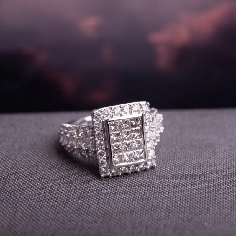 Miadora Signature Collection 14k White Gold 2ct TDW Princess and Round-Cut Diamond 3-Row Double Composite Halo Engagement Ring sold by Zulily