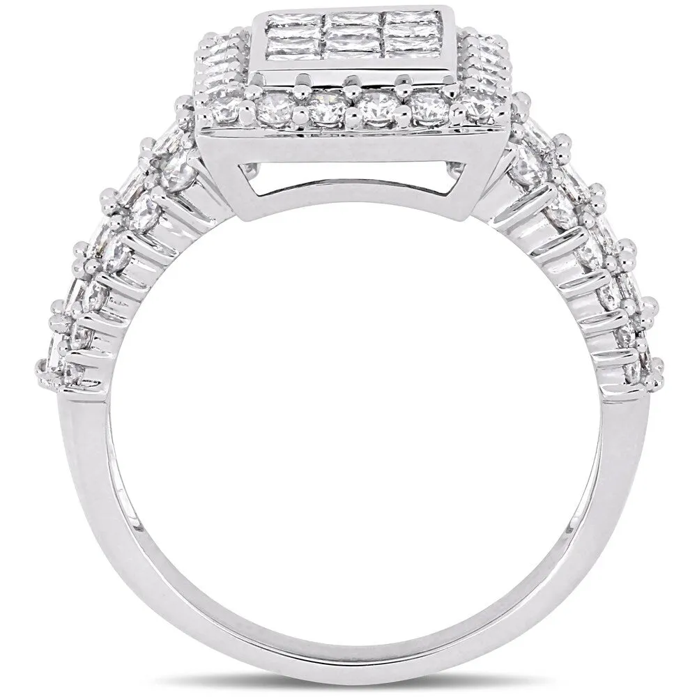 Miadora Signature Collection 14k White Gold 2ct TDW Princess and Round-Cut Diamond 3-Row Double Composite Halo Engagement Ring sold by Zulily product image thumbnail 5