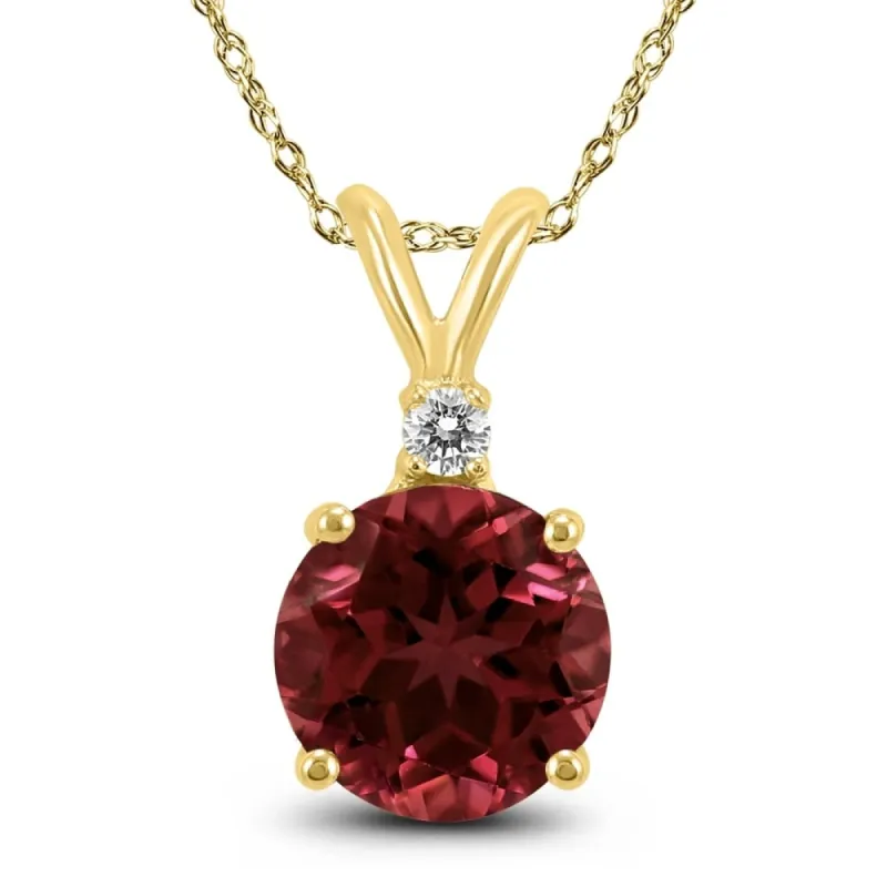 14K Yellow Gold 5MM Round Garnet and Diamond Pendant sold by Zulily