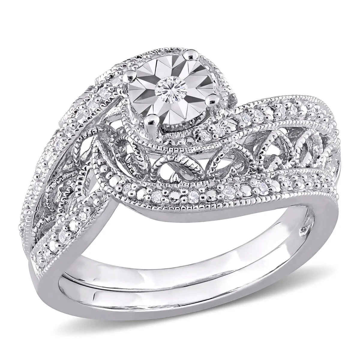 Miadora Sterling Silver 1/5ct TDW Diamond Bridal Ring Set sold by Zulily product image thumbnail 2