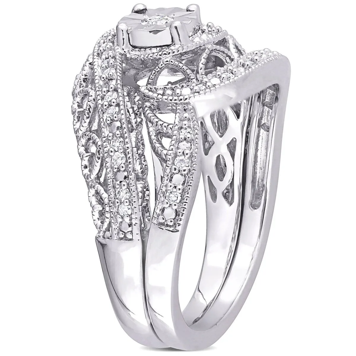 Miadora Sterling Silver 1/5ct TDW Diamond Bridal Ring Set sold by Zulily product image thumbnail 4