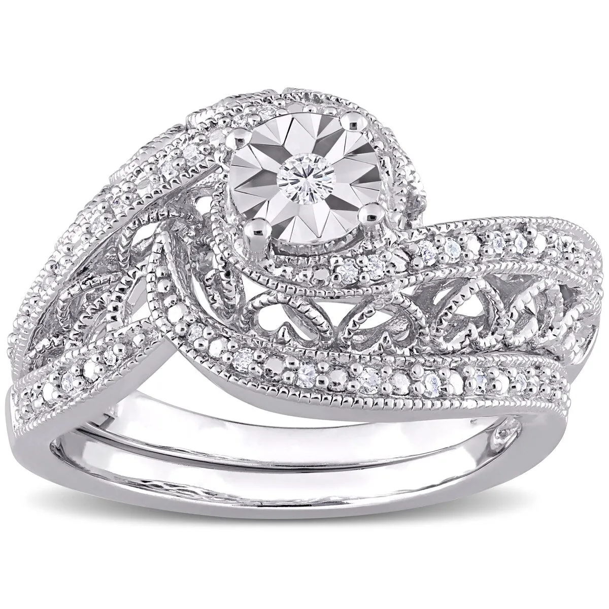 Miadora Sterling Silver 1/5ct TDW Diamond Bridal Ring Set sold by Zulily product image thumbnail 3