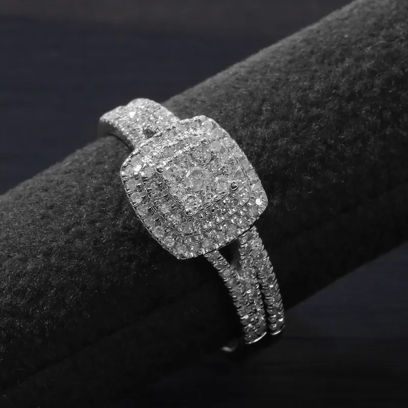 De Couer IGI Certified 14k White Gold 1/2ct TDW Diamond Cluster Halo Bridal Set sold by Zulily