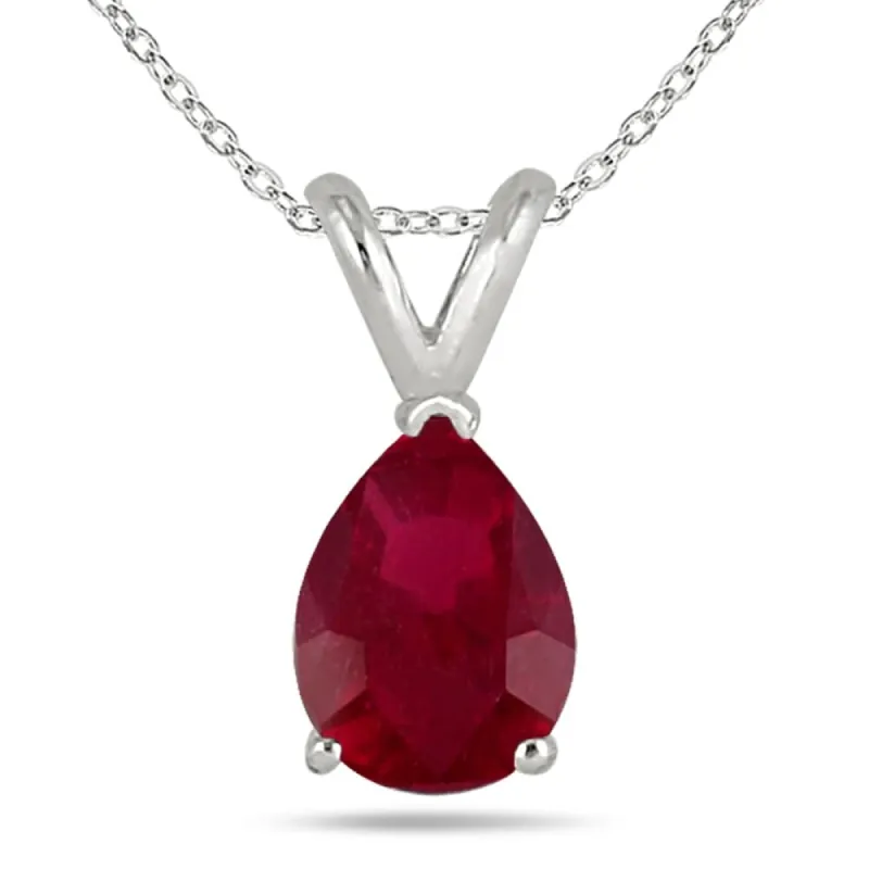 All-Natural Genuine 5x3 mm, Pear Shape Ruby pendant set in 14k White Gold sold by Zulily