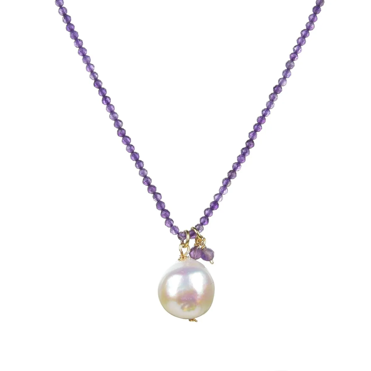 Amethyst and Freshwater Pearl Beaded Pendant Necklace sold by Zulily
