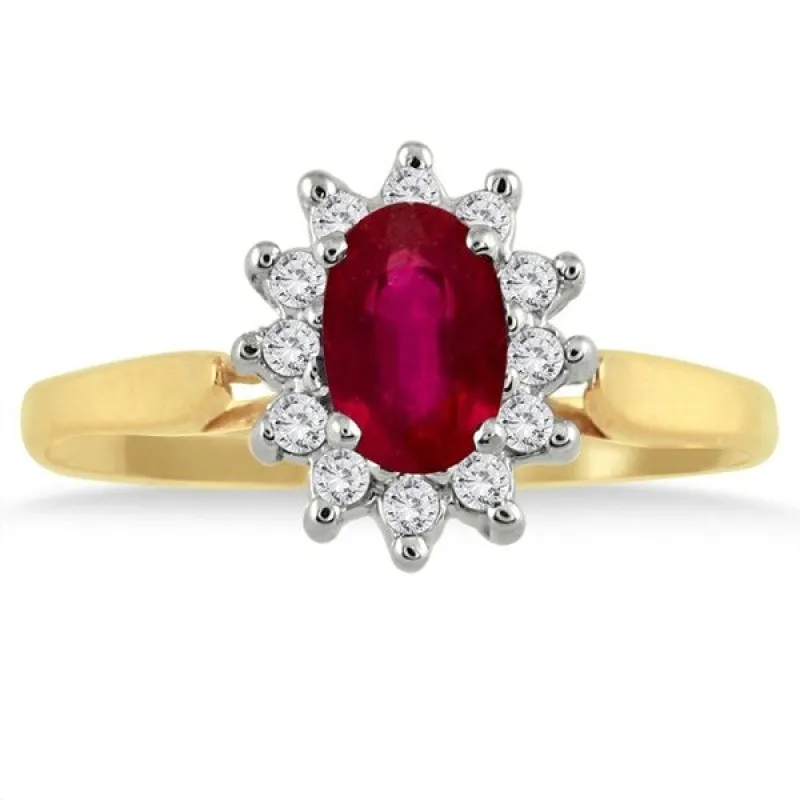 6x4MM Ruby and Diamond Flower Ring in 10K Gold sold by Zulily